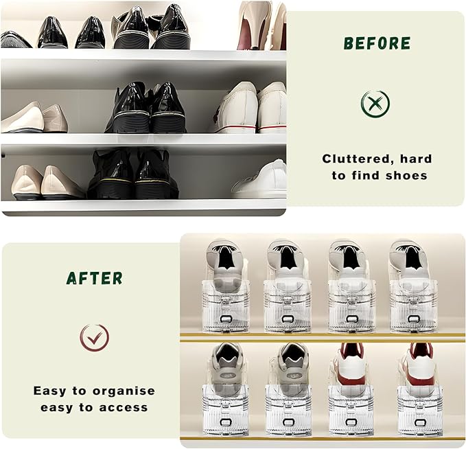 Shoe Slots Organizer for Closet,16 Pack Shoe Stacker Shoe Rack Organizer for Closet Space Saver Storage Shoe Holder Organization(Transparent)
