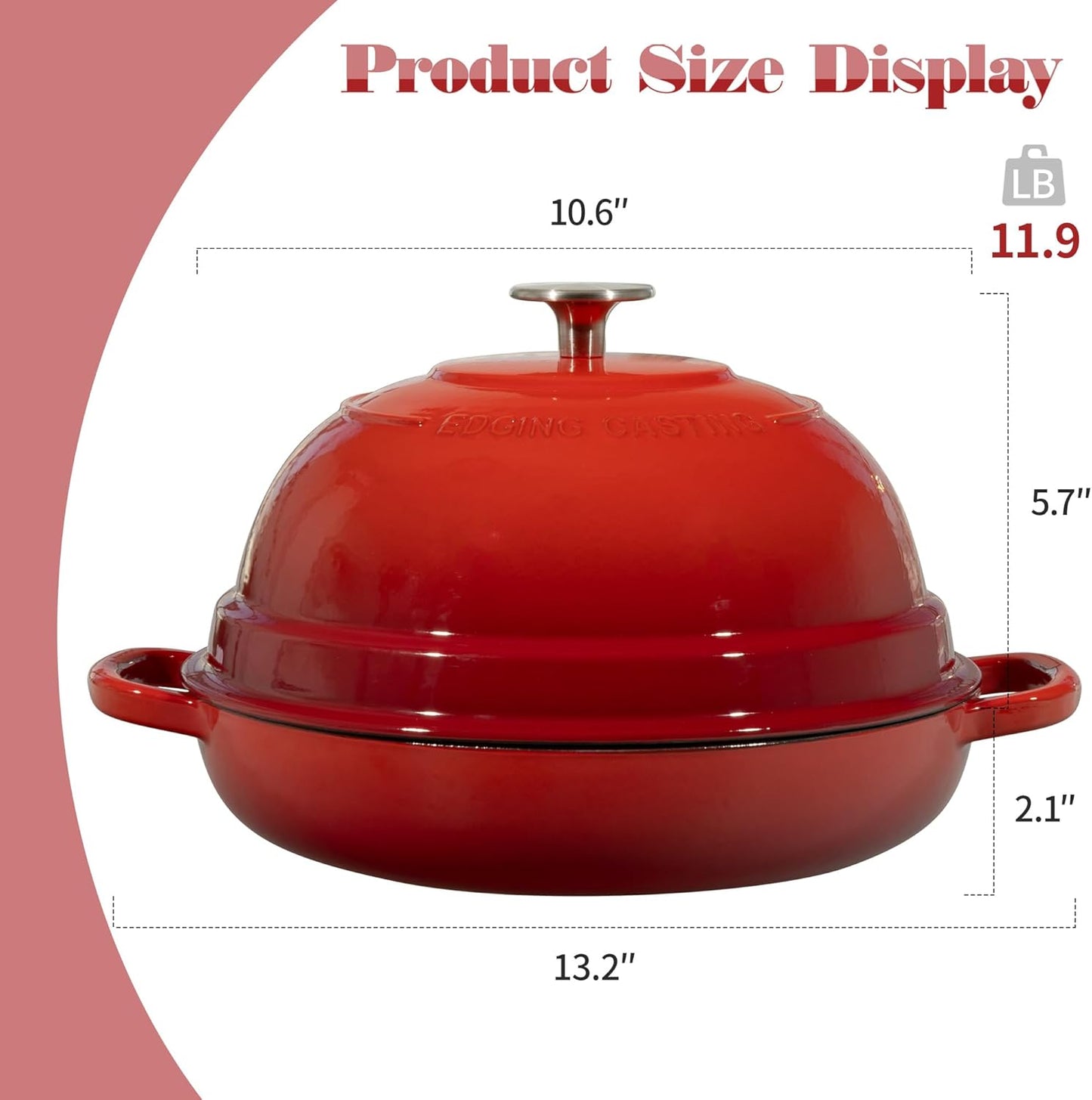 Enameled Cast Iron Dutch Oven Pot with Lid, Round Bread Oven for Homemade Sourdough Bread Baking, 6 Quart, Red