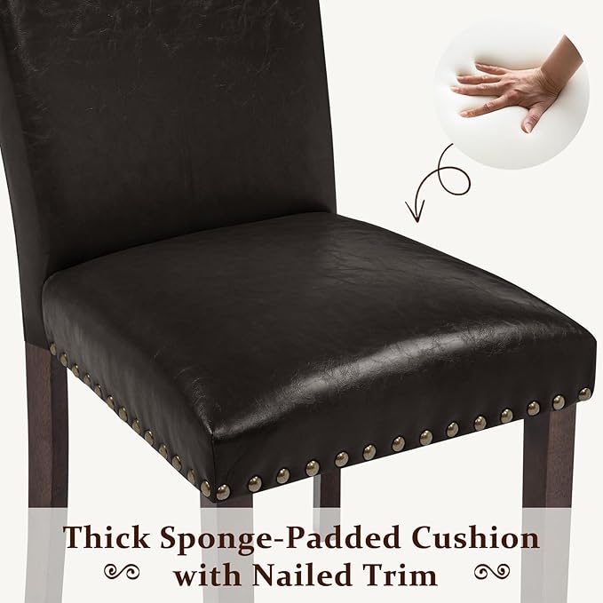 Furniliving Upholstered Dining Chairs Set of 2 - PU Leather Modern Farmhouse Kitchen Chairs, High-Back Dining Room Chairs with Wooden Legs for Kitchen Dining Room Living Room.Brown