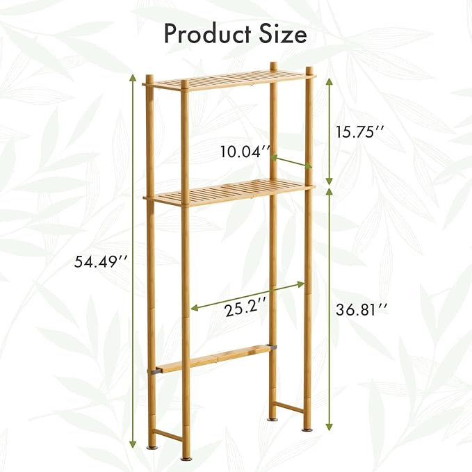 AmazerBath Bamboo Over The Toilet Storage Shelf, 2-Tier Over Toilet Organizer Rack, Freestanding Above Toilet Shelf for Bathroom, Laundry, Space Saver, Natural Color