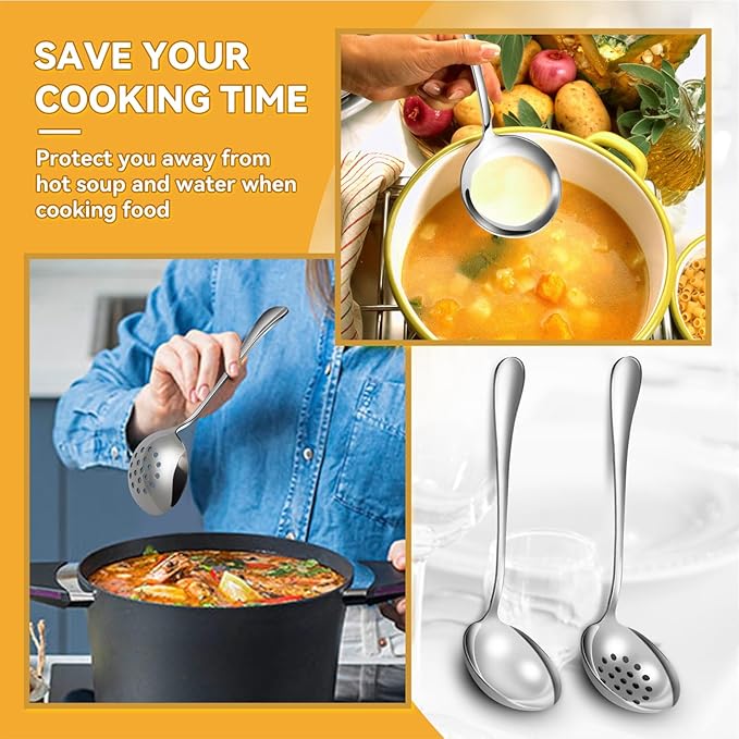 Serving Utensils Set for Partie, Silver Stainless Steel Metal Serveware Large Serving Spoons, Slotted Spoons, Forks, Tongs, Soup and Skimmer Spoon, Cake Server for Buffet, Catering, Entertaining 15pcs