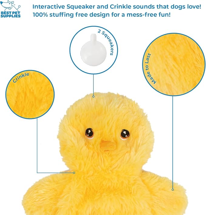 Best Pet Supplies Interactive Squeaky Dog Chew Toy, Ideal Dog Toys for Chewers, Small, Medium & Large Dogs, and Fetch Lovers - Crinkle Chicken (Yellow), Large