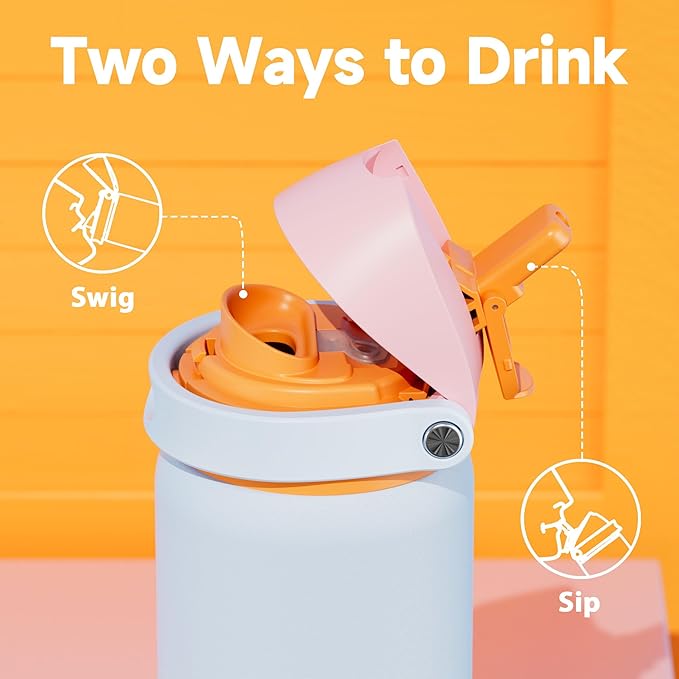 32 oz Insulated Water Bottle with Straw: Meoky Stainless Steel Metal Water Bottle with 2-in-1 Lid - Leak Proof, Cold for 24 Hours, Protective Silicone Base, BPA-Free for Gym Sports, Periwinkle