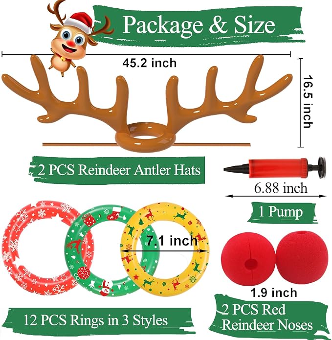 Christmas Games Decorations, Inflatable Reindeer Antler Ring Toss Game, Stocking Stuffers for Men Women Kids Teens Adults, Christmas Party Games Fun Xmas Gifts Carnival Holiday Family