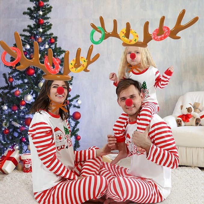 Christmas Games Decorations, Inflatable Reindeer Antler Ring Toss Game, Stocking Stuffers for Men Women Kids Teens Adults, Christmas Party Games Fun Xmas Gifts Carnival Holiday Family