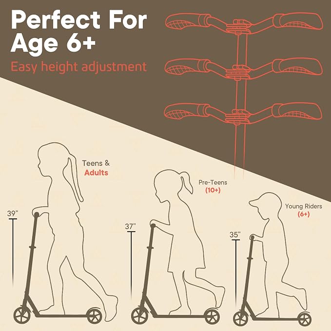 Campior Kick Scooter for Ages 6+, for Kids, Teens, and Adults, Max Load 240 LBS, Foldable, 8-inch Big Wheels for Kids and Adults, with Kickstand, 3 Adjustable Levels, Child Safety Approved, Graffiti