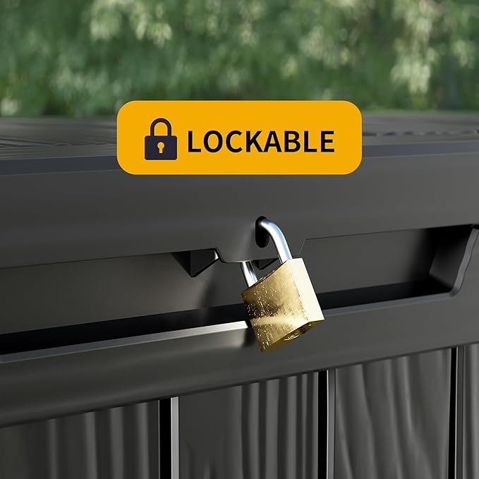 Outdoor Storage Deck Box Waterproof, 200 Gallon Large Lockable Patio Storage Bin Chest, Resin Outside Container Seat Bench for Furniture Cushions, Pool Accessories, Garden Tools & Delivery, Black