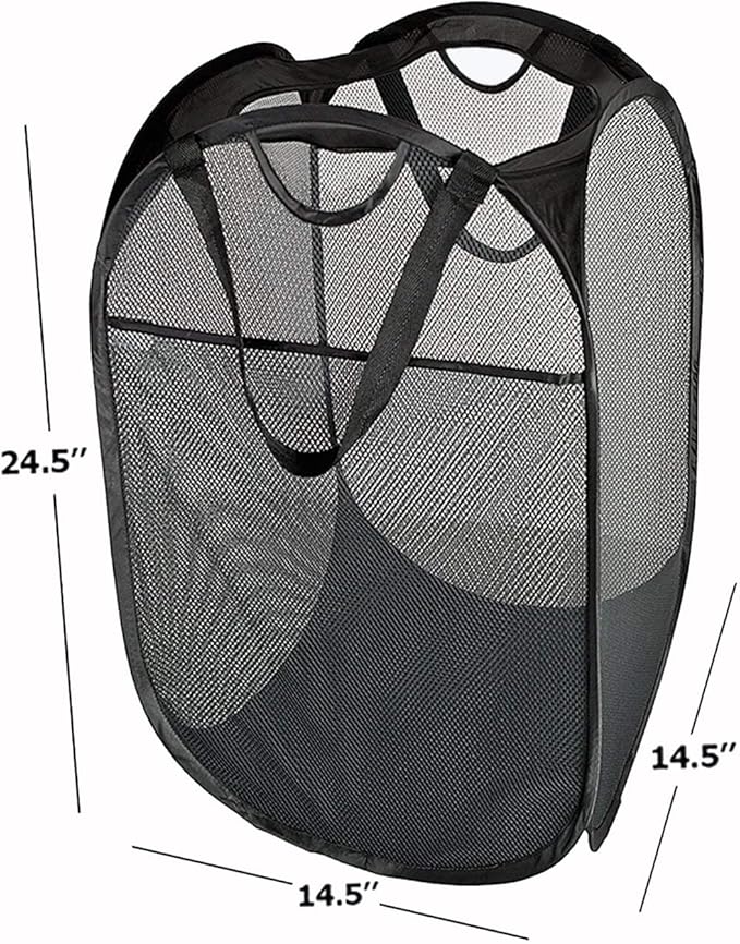 HOUSE AGAIN Mesh Popup Laundry Hamper, [Reinforced] Collapsible Laundry Basket, Foldable Pop Up Hamper with Durable Handles, Easy to Open and Fold for Dorm, Laundry Room, Bedroom, Travel, (Black)