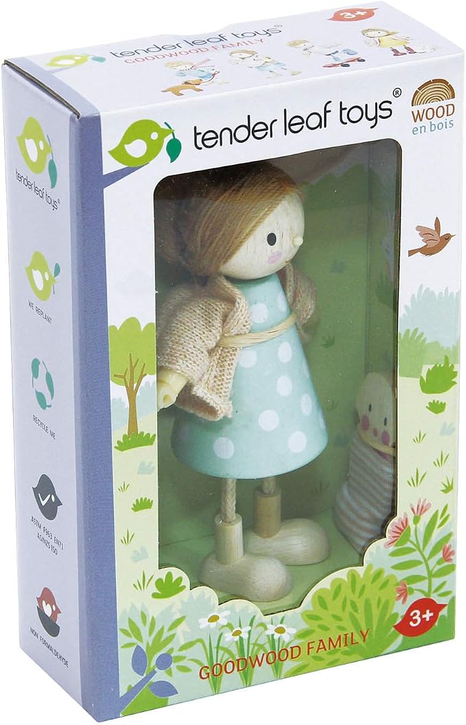Tender Leaf Toys - The Goodwood Family - Wooden Miniatures Flexible Doll, Multicultural Action Figure for Dollhouse - Encourage Creative and Imaginative Fun Play for Children - Age 3+