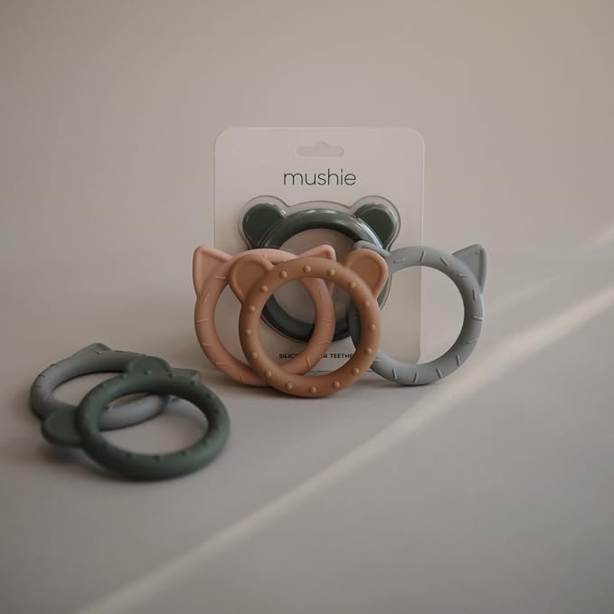 mushie Silicone Baby Teether Toy | Bear (Natural)