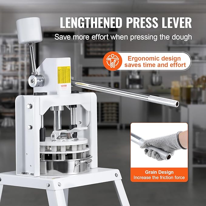 VEVOR Dough Divider Rounder, 10PCS Manual Dough Equal Divider Machine, 4.23oz - 19.75oz Hand Press Dough Cutter with 304 Stainless Steel Tray and Blade, Bread Maker for Bakery, Restaurant, Commercial