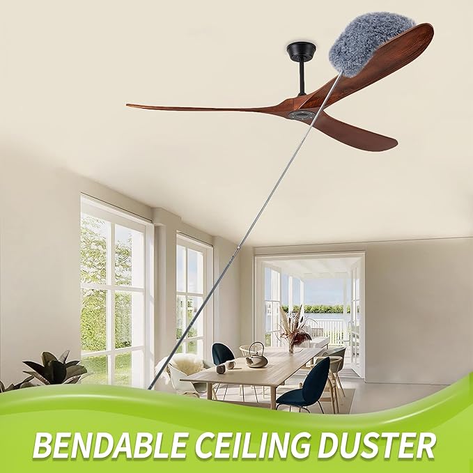 Duster with Extension Pole, Skinny Duster/Under Appliance Cleaning Tool & Spider Web Brush & Ceiling Cleaner, 100" Microfiber Feather Cleaner with Washable Head for Fan Furniture Wall