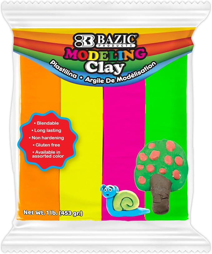 BAZIC Products 1 lb 4 Fluorescent Color Modeling Clay, for School Office Home, Case of 24