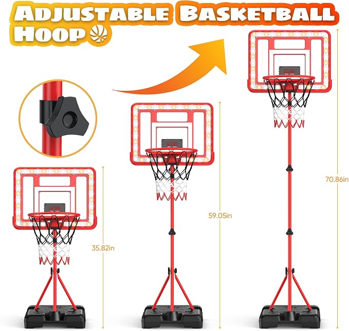 Kids Indoor Basketball Hoop with Scoreboard & Timer,Toddler Adjustable Height Basketball Goal Toy for Outdoor Backyard,Sports Game Play