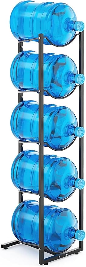 MYLOLF 5 Gallon Water Jug Rack: 5 Tier 5 Gal Bottle Holder Stand for Home Kitchen Garage Office - Saving Space & Black