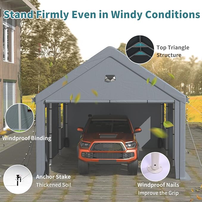 Heavy Duty Carport Canopy 12x20FT,Extra Large Portable Car Tent Garage with Roll-up Windows and All-Season Tarp Cover,Removable Roof&Side Wall for Car,SUV,Boats&Truck Shelter Logic Storage