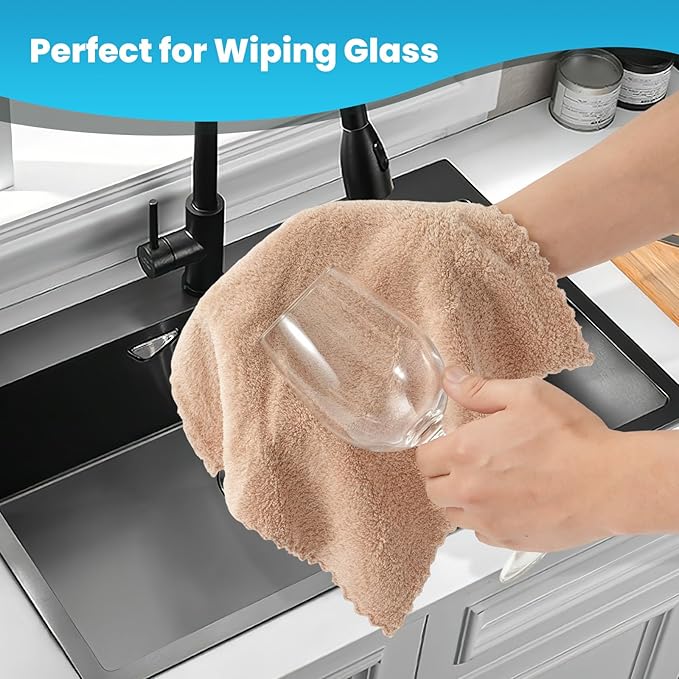 12 Pack Cleaning Cloth,Ultra Soft Absorbent Quick Drying Microfiber Cleaning Rags,No Scratches,Reusable,Washable,Lint Free Cleaning Towels for Kitchen,Window,Glass,car,11.8"×11.8"(Camel)