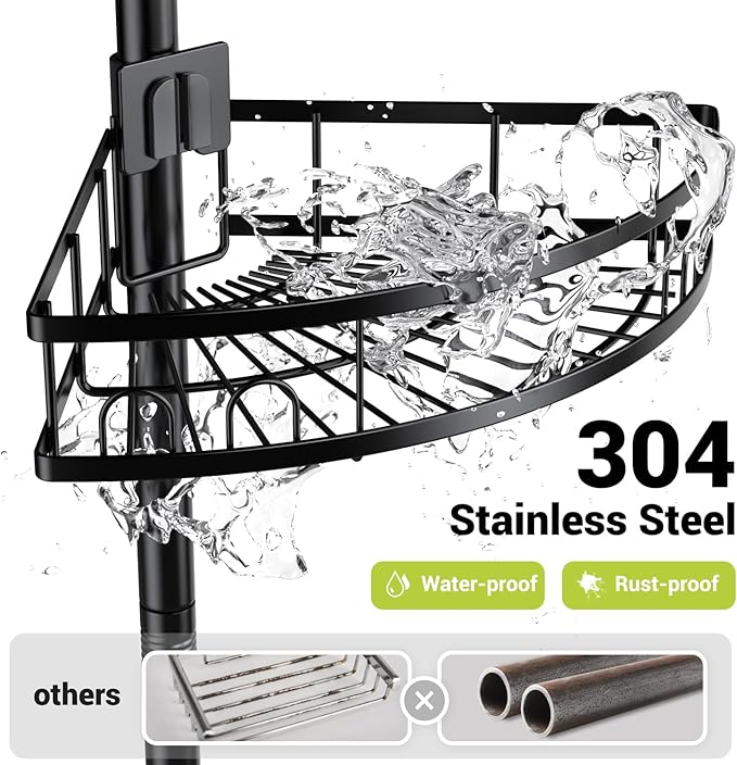 Corner Shower Caddy Standing: 4-tier Rustproof Shower Organizer Shelf - Floor Shower Corner Shelf Rack Stand for Bathroom Black