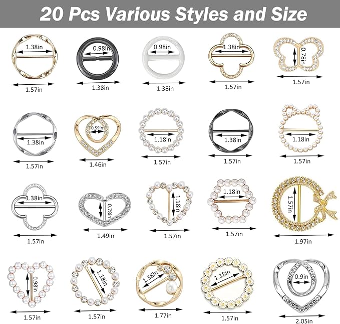 20 Pcs Scarf Ring and Slides for Scarves, Scarf Rings Clip Pin T Shirt Ties Clips for Women, Metal Gold Silver Round Circle Waist Clip Scarf Buckle Tshirt Clip Tightener for Loose Clothes Accessories