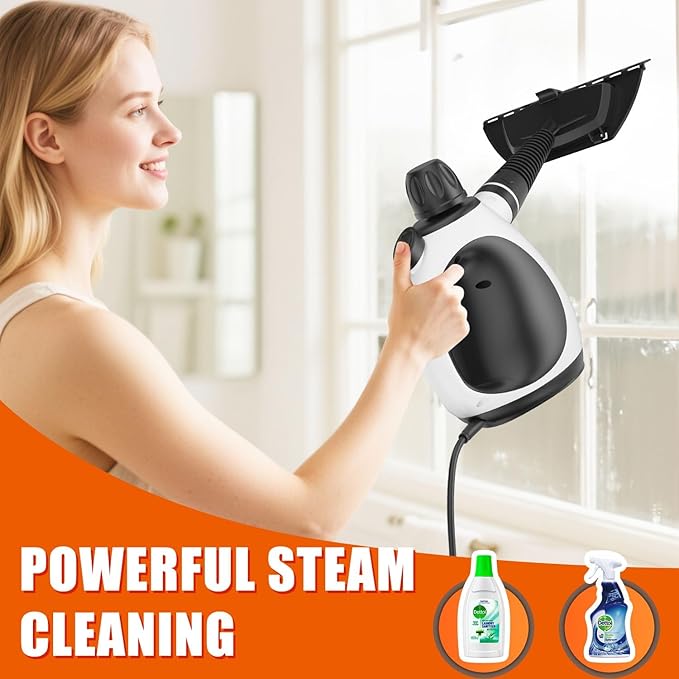 Handheld Steam Cleaner for Home - Pressurized Handheld Steamer for Cleaning with High Pressure, Chemical-Free Multi-Purpose Portable Deep Steam Cleaner for Cleaning Windows, Couch(White)