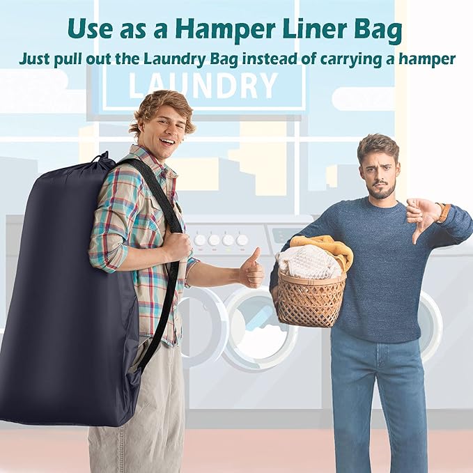 Heavy Duty Laundry Bag 2 Pack XL Nylon Laundry Bags with Straps, Washable Large Dirty Clothes Organizer with Drawstring Closure, Travel Washing Bag Fit a Laundry Hamper or Basket