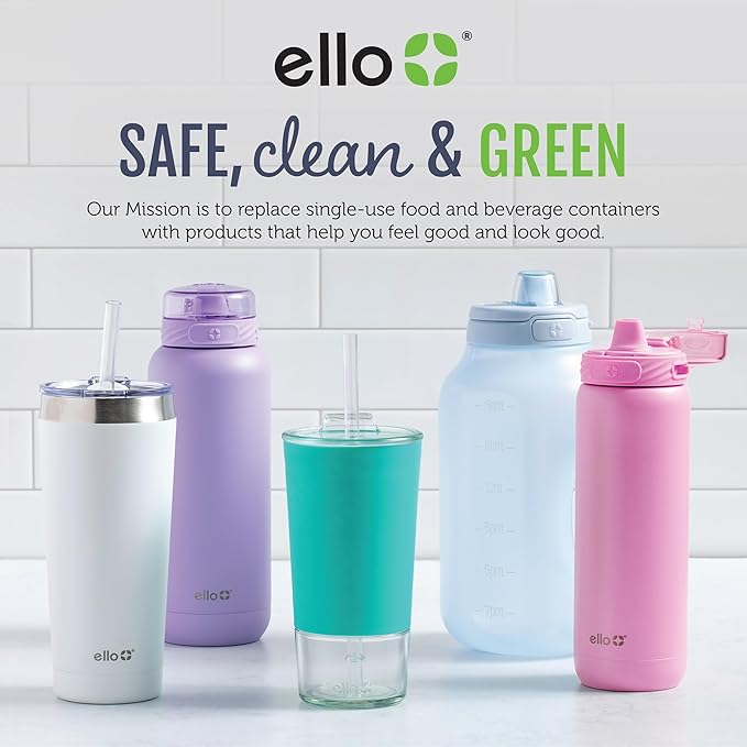 Ello Pop & Fill 32oz Stainless Steel Water Bottle with Quick Fill Technology, Double Walled and Vacuum Insulated Metal, Leak Proof Locking Lid, Sip and Chug, Reusable, BPA Free, Forest Mist