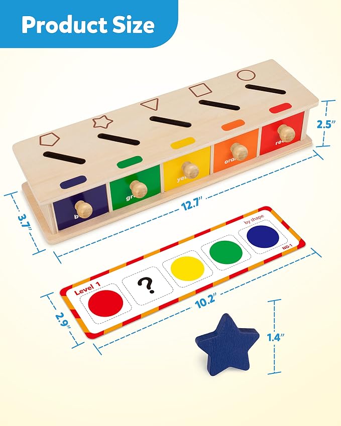 Coogam Montessori Toys Wooden Color Shape Sorting Box Game Geometric Matching Blocks Early Learning Educational Toy Gift for 3 4 5 Year-Old Baby Toddlers