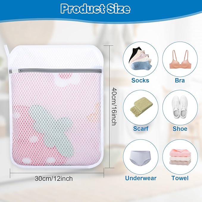 6 PCS Durable Honeycomb Mesh Laundry Bags for Delicates with Zipper, 12 x 16 Inches Reusable Laundry Bag Mesh Wash Bags for Washing Machine for Clothes, Shoes, Socks, Underwear, Bra (M, White)
