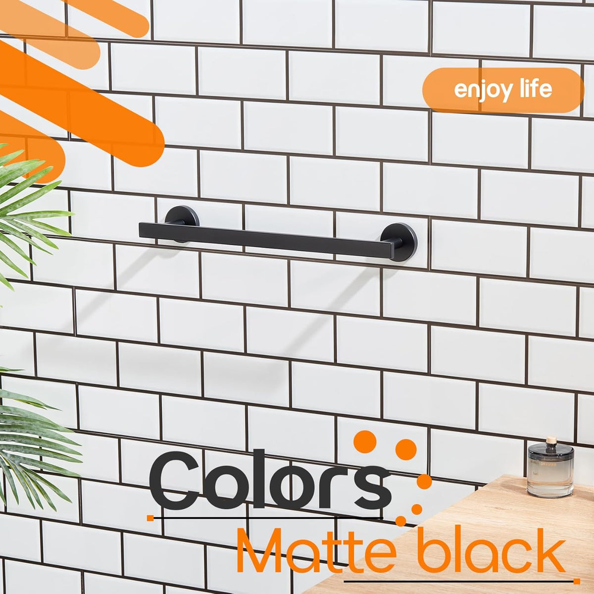 12 Inch Bathroom Towel Bar Bath Towel Rack Kitchen Towel Holder Towel Ring Wall Mounted SUS304 Stainless Steel Matte Black AN4001MB-L12