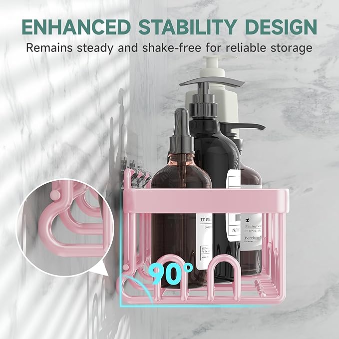 Veken Large Capacity Shower Caddy 6-Pack, No Drilling & Rustproof, Adhesive Shower Shelves with Soap Holder, Bathroom Organizers and Storage, Wall-Mounted Kitchen & Home Decor, Pink