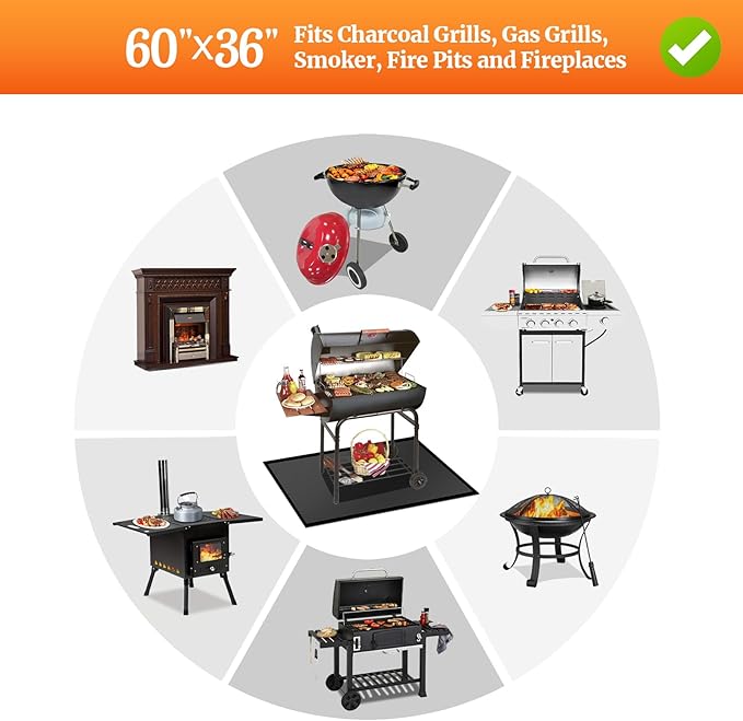 60 ×36 inches Under Grill Mat for Outdoor Grill / Fire Pit Mat Fireproof Waterproof Oil-Proof, Fireproof Mat Fireplace Mat Fire Pit BBQ Mat Pads Protect Mat for Deck Patio Outdoor Smokers Gas Grills