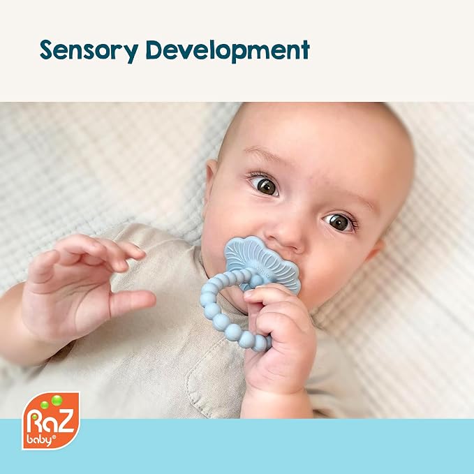 RaZbaby RaZberry Plus Baby Teether – Easy-to-Hold Toy for Front & Back Teething Relief, BerryBumps Texture for Sensory Development, Soothes Sore Gums, BPA-Free, Great Gift for Babies 3M+ – Red