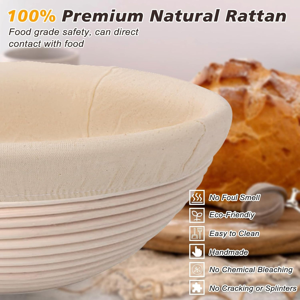 Large Sourdough Bread Baking Supplies, 10 Inch Round &12 Oval Banneton Bread Proofing Basket, Sourdough Starter Kit for Making Baking Fermentation