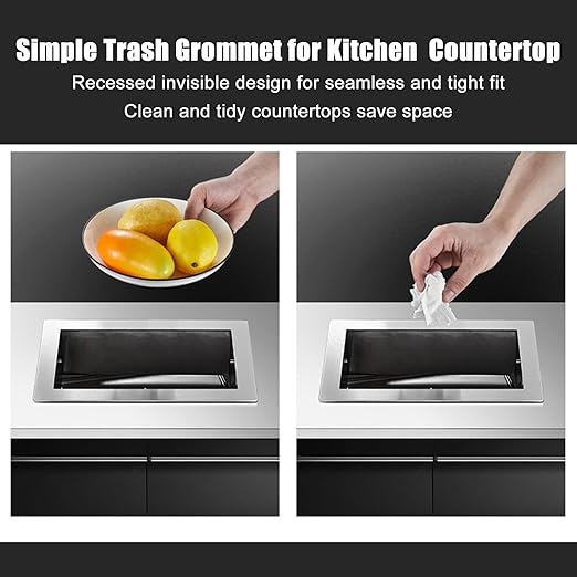 Embedded Countertop Trash Can, Stainless Steel Kitchen Trash Can, Built-in Countertop Trash and Waste Chute, Square Built-in Countertop Trash Can Grommet,White Set