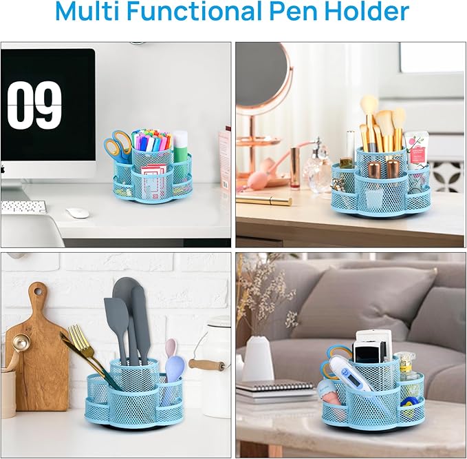 Topwey Pen Holder for Desk, Rotating Pencil Holder, Cup Holder for Desk Office, Pen Organizer (Sky Blue)
