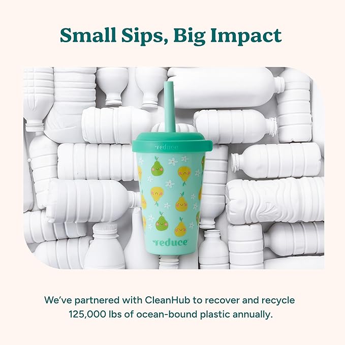 REDUCE GoGo's Kids Portable Tumbler Cups with Lids and Spill-Proof Straws - 5 Pack of Stackable 12 oz Tumblers with Twist-On Lids - Easy Storage, Dishwasher Safe - Fruity Cutie