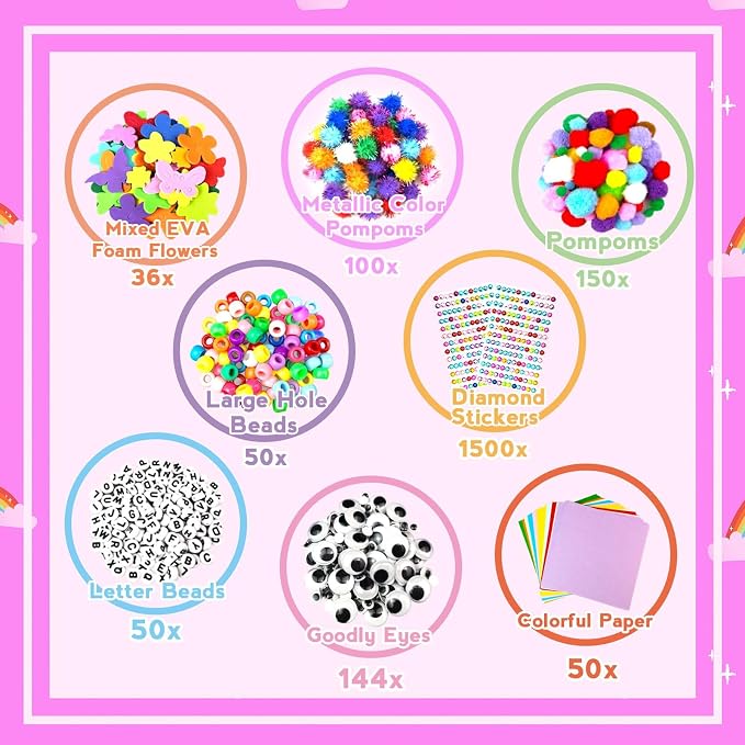 ZEIZHUBN Arts and Crafts Supplies for Kids Crafts Kit with Pipe Cleaners DIY Crafts for Kids Art School Supplies Materials All in Crafting Box Craft Supply Set Gifts for Kid Girls Boys Age 4-8, 8-12