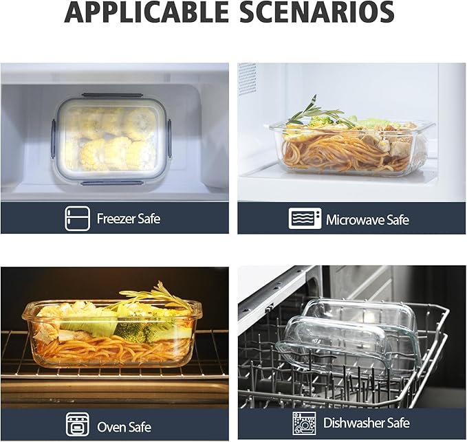 18 Pieces Glass Food Storage Containers with Lids,Airtight Glass Meal Prep Containers,Glass Storage Containers Set for Kitchen,Pantry BPA Free & Leak Proof (9 lids & 9 Containers)