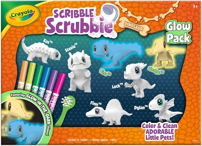 Crayola Scribble Scrubbie Pets Dinosaur Glow Combo Pack, Dinosaur Toys for Kids, Ages 3, 4, 5,