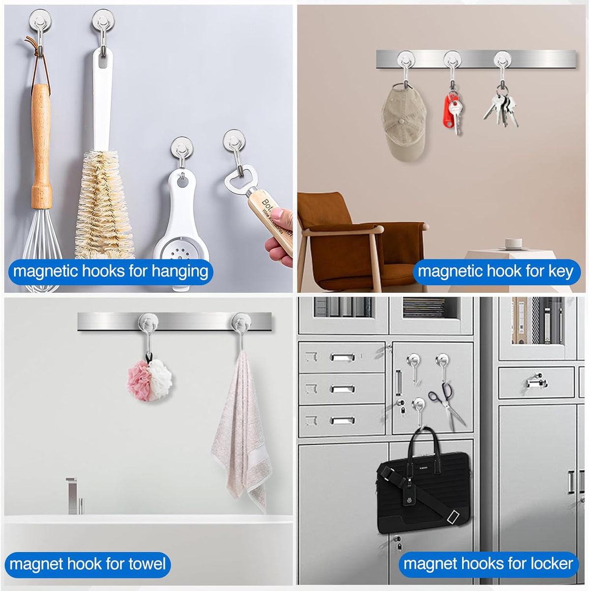 LOVIMAG Hooks, 40lbs+ Magnetic Magnet Hook 2025 Cruise Cabin Ship Essentials Heavy Duty Strong Refrigerator Fridge Hanging for Classroom Beach Vacation Kitchen Grills Home Mug Hanger (6 Pack), Silver