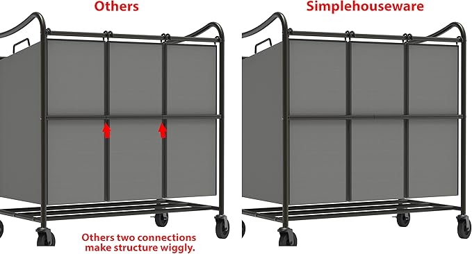 Simple Houseware Heavy Duty 3-Bag Laundry Sorter Rolling Cart, Dark Grey – Durable Triple Laundry Hamper with Removable Bags and Lockable Wheels for Efficient Laundry Organization