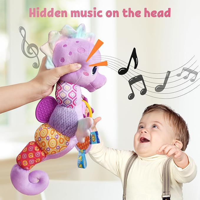 LIGHTDESIRE Baby Toys Sensory Musical Seahorse Soft Plush Stuffed Animals | Infant Toys with Teething Crinkle & Rattles for Newborn 0-3-6-12 Months Tummy Time Toys for Boys Girls Birthday Shower Gifts
