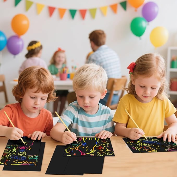 Cityrosy Rainbow Scratch Paper for Kids 160 Pcs Scratch Art for Kids Sets Arts and Crafts Birthday Gifts for 3-12 Years Old Girls Boys Classroom, Party, Games