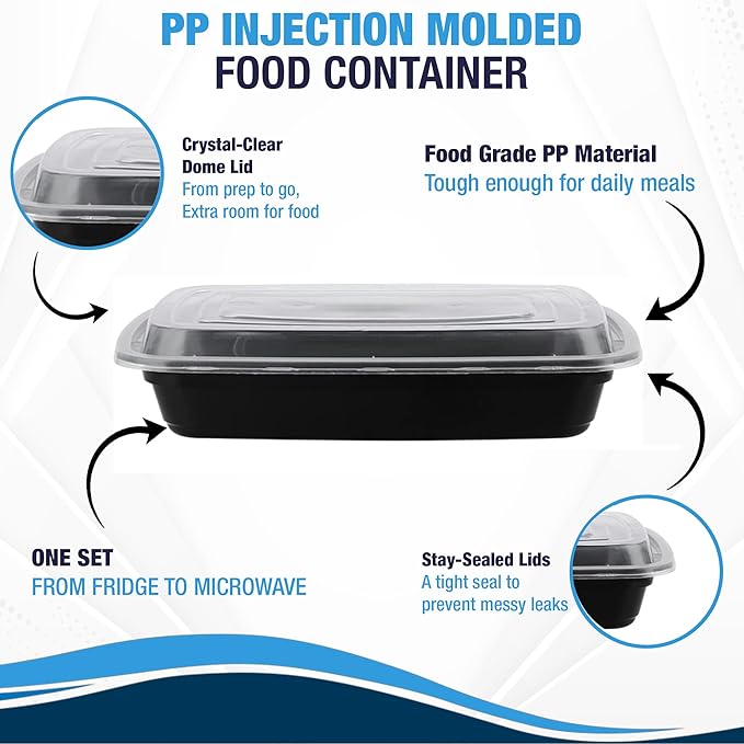 Ruthy's Outlet Meal Prep Containers W/Lids -Square Food Storage – BPA-Free| Stackable | Microwave | Freezer & Dishwasher Safe | Reusable Lunch Bento Box Portion Control & Planning (150 Pack, 32 oz)