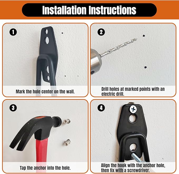 17 Pack Garage Hooks & Extension Cord Storage Straps, Steel Wall Mount Storage Hangers with Anti-Slip Coating for Bike, Ladder, Garden Tools Organization