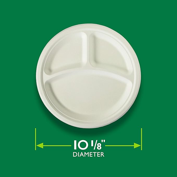 Hefty ECOSAVE Compostable Compartment Paper Plates, 10 1/8 Inch, 16 Count