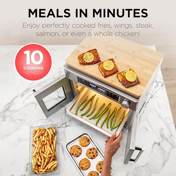 Ivation Dual Zone Air Fryer French Door Oven - 32 Quatity Convection Toaster Combo, 10-in-1 Multifunction Up to 450° - 1800W - Temperature Control, Timer - Stainless Steel - Dehydrate, Bake, Roast