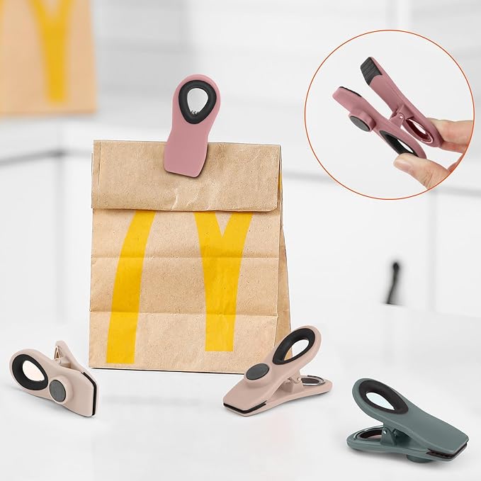 TACGEA Chip Clips, Magnetic Bag Clips with Air Tight Seal for Food Storage, 12 Pieces, Neutral Color
