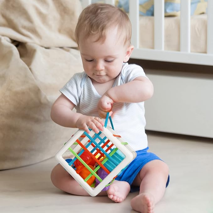Aprilwolf Montessori Toys for 1 Year Old, Cube & 6 Sensory Shape Blocks, Baby Toys 12-18 Months, Developmental Infant Birthday Gifts for Learning Toddler Age 1 2 3