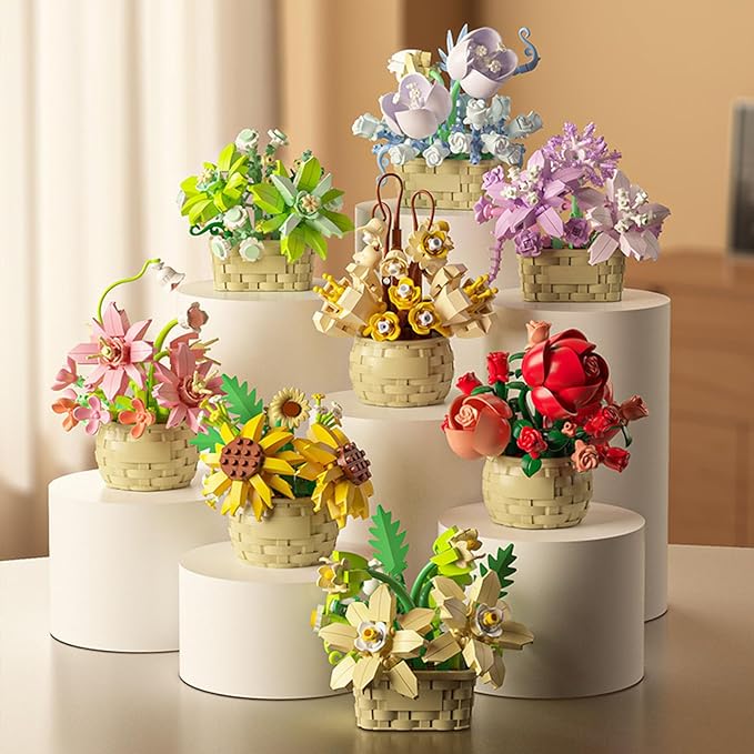 Mini Flowers Building Block Set,Flower blocks toys,Plants and Succulent Toys,Building block flowerpot，Botanical Collection Birthday Gift for Girls Boys Adults Kids Ages 6+ (Perfume Lily 155Pcs)